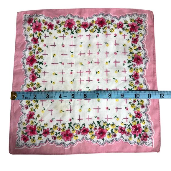 Handkerchief hankie 111-3/4 in. by 12 in. pink, white, and yellow flowers - Picture 6 of 7